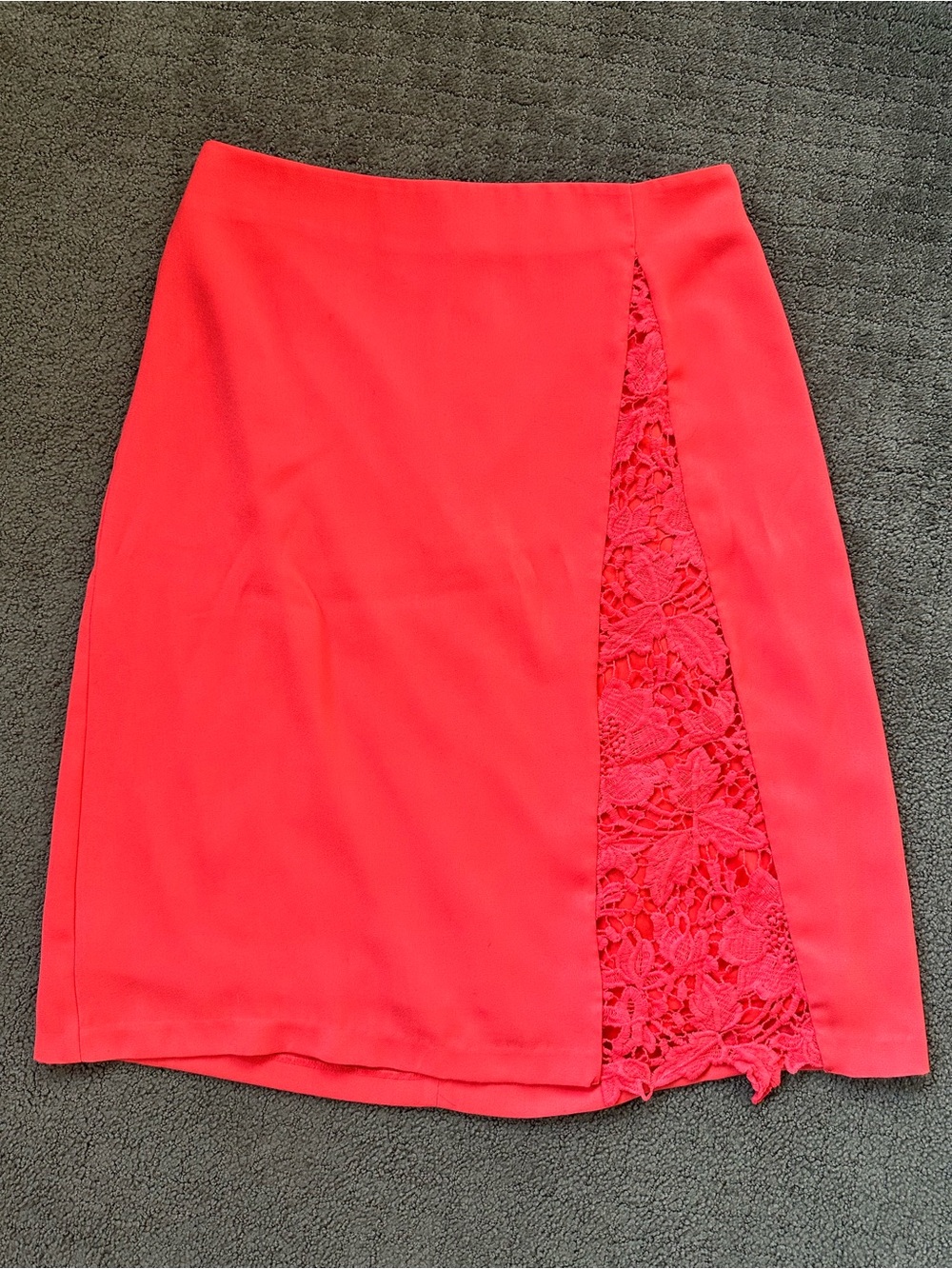 DownEast Coral Red Lace-Panel Pencil Skirt